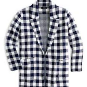 J. Crew Sophie Navy Blue and White Gingham Open Front Sweater Blazer size M
